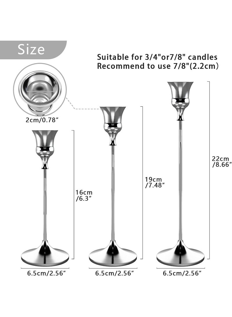 Monda Silver Taper Candle Holders Set of 3 - Elegant 3-Tiered Height Metal Candlestick Holders for Home Decor, Weddings & Parties - Image 5